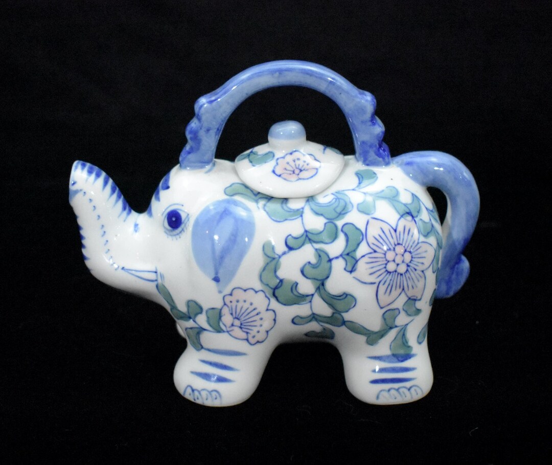 Hand Painted Elephant Teapot Tea for Two Mostly Blue and Etsy