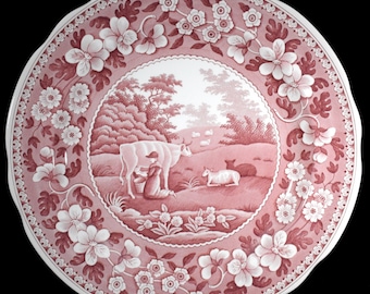 Spode Archive Collection Plate Victorian Series Rural Scenes Pink Pattern