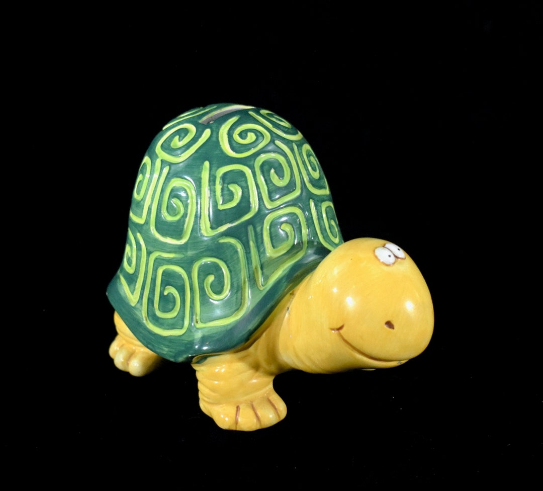 Turtle Piggy Bank Ceramic Turtle Coin Bank 2002 Insights Etsy