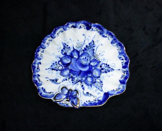 Russian Butterfly Dish, Gzhel Butterfly Ring Dish… - image 4