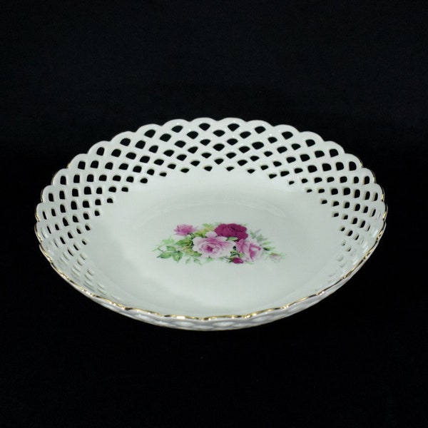 Large Reticulated Porcelain Bowl with Gold Gilding, Formalities by Baum Brothers