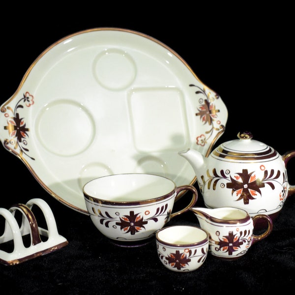 Grey's Pottery Breakfast For One, 7 Pieces, Stoke on the Trent, England *crazing on porcelain*