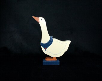 Hand Painted Goose, Wood Goose Sculpture, Artist Karen Gibbs 1984