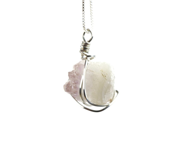 No Stress Sterling Silver Wrapped Druzy Amethyst Spirit Crystal Cluster Pendant Necklace