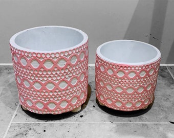 Hand Painted Pink Concrete Cover Plant Pot