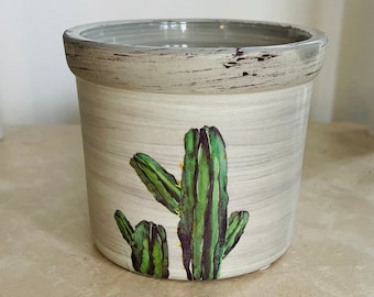 Grey Cactus Design Cover Pot 6.5cm