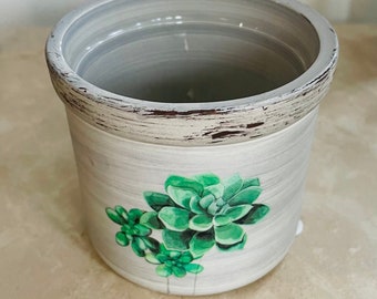 Grey Cactus Design Cover Pot 6.5cm