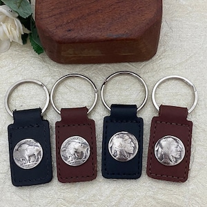Buffalo or Indian nickel on a leather keychain with Indian Coin, Buffalo Coin or Both the Indian or Buffalo