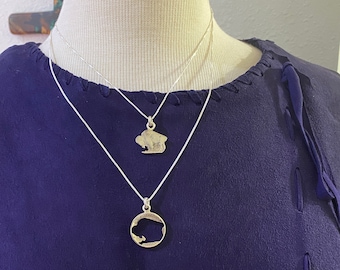 Buffalo, Indian and Mercury Dime Silhouette and Cut Out Coin on a layered necklace.