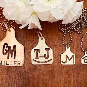 Hand cut Ranch Brand or Cattle Brand from Brass, Nickel or Copper Ear Tag Pendant.