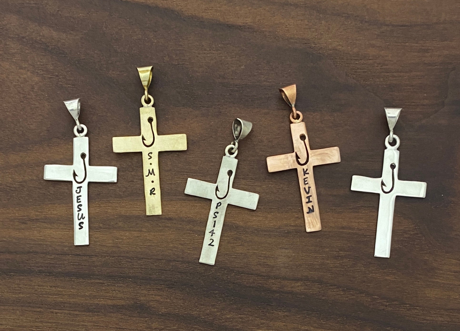 cross with fish hook Sterling Silver Pendant Necklace for Men, A-Wooden This reverent Twister cross necklace by M Cross with Fish Hook