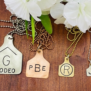 Hand Stamped Ranch or Cattle Brands Ear Tag Pendants
