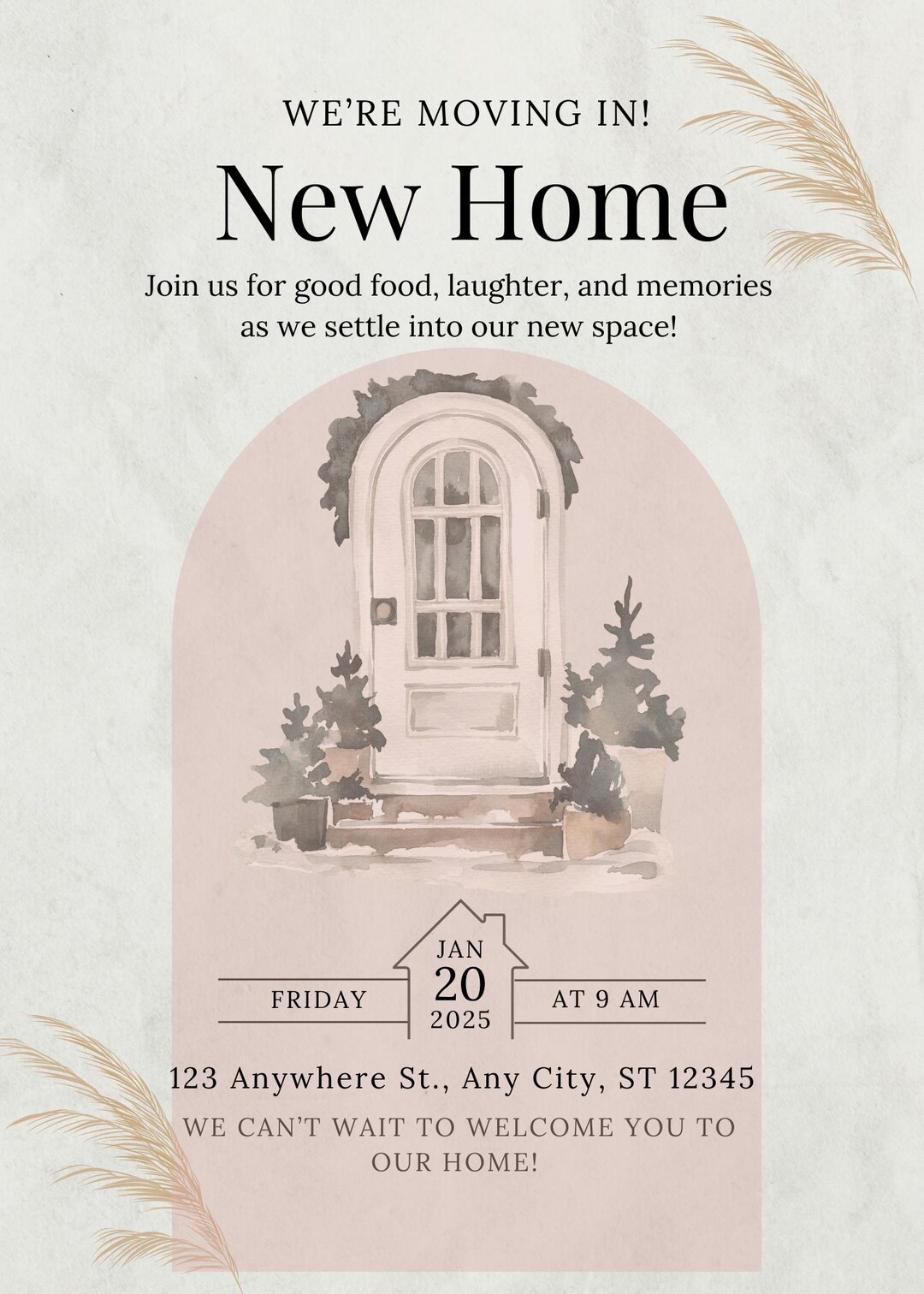 Editable Canva Housewarming Invitation | Boho Neutral New Home Invite ...