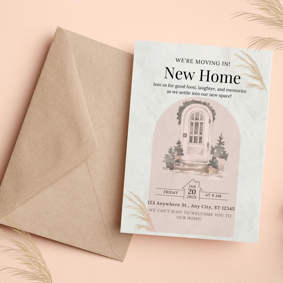 Editable Canva Housewarming Invitation | Boho Neutral New Home Invite ...