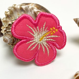 Embroidered Hibiscus Hawaiian Flower Iron- on Patch FLAMINGO BEACH