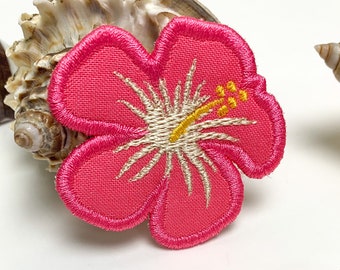 Embroidered Hibiscus Hawaiian Flower Iron- on Patch FLAMINGO BEACH