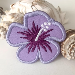Embroidered Hibiscus Hawaiian Flower Iron- on Patch LILAC