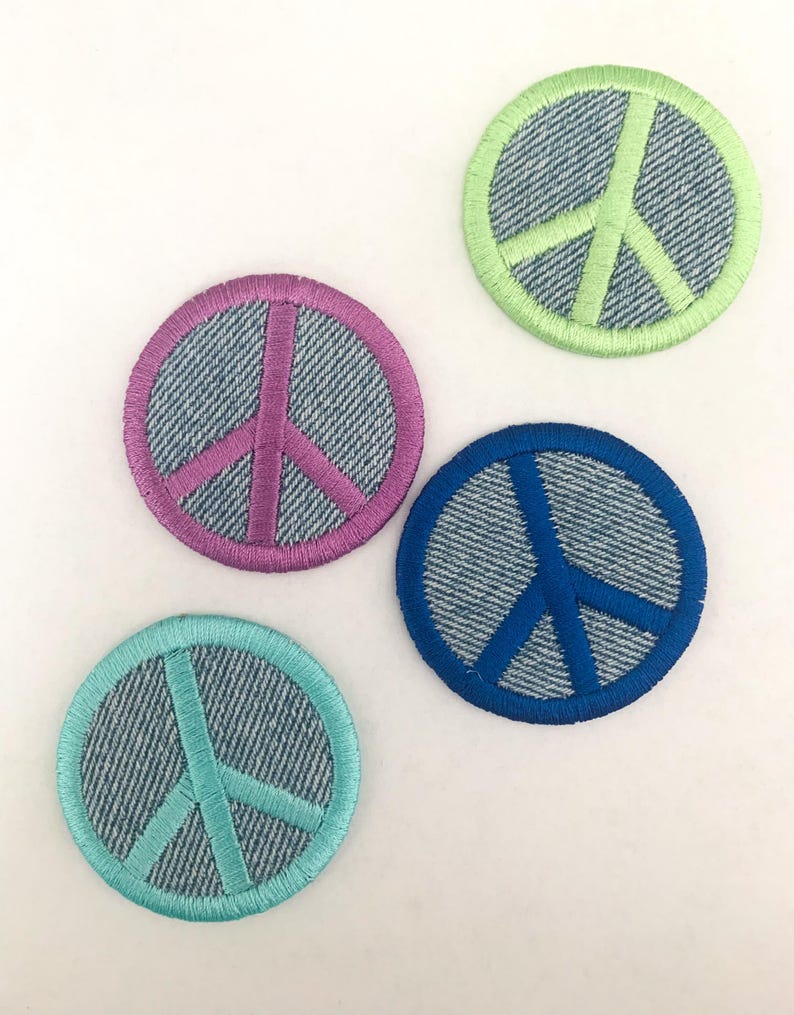 Upcycled Embroidered Denim Iron-on Peace Patch- Various Colors image 7