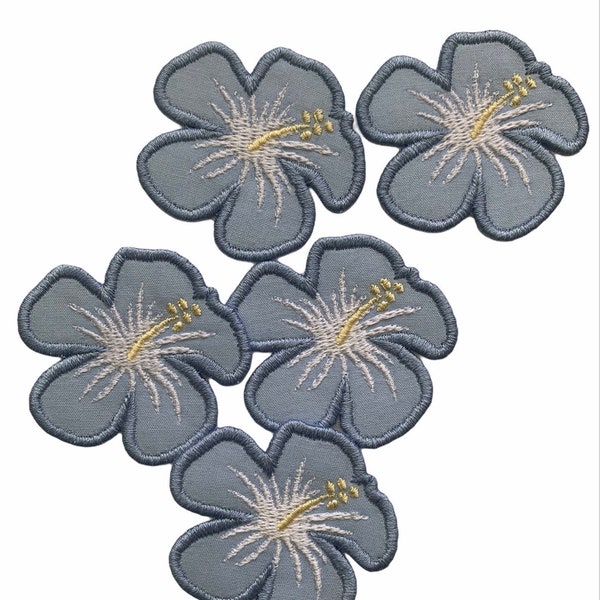Embroidered Hibiscus Hawaiian Flower Iron- on Patch- Bermuda Blue