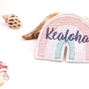 Rainbow Personalized Embroidered Name Iron- on Patch White