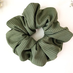 Ribbed Olive Green Large Hair Scrunchie XL Hair Tie
