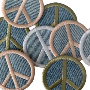 Upcycled Embroidered Denim Iron-on Peace Patch- Various Colors