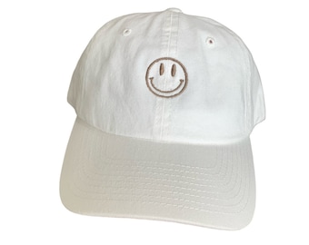 Embroidered Happy Smile Face Urban Emoji Dad Hat- Various Hat Color Options