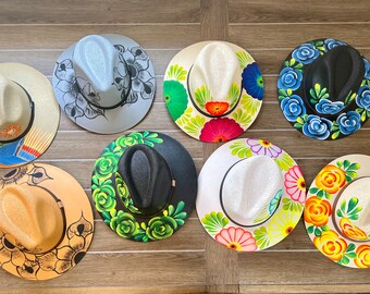 Hand painted Mexican sombrero. Sombrero pintado a mano. Mexican colorful sombreros. Beach hats. Boho hats. Cowgirl hat. Hats