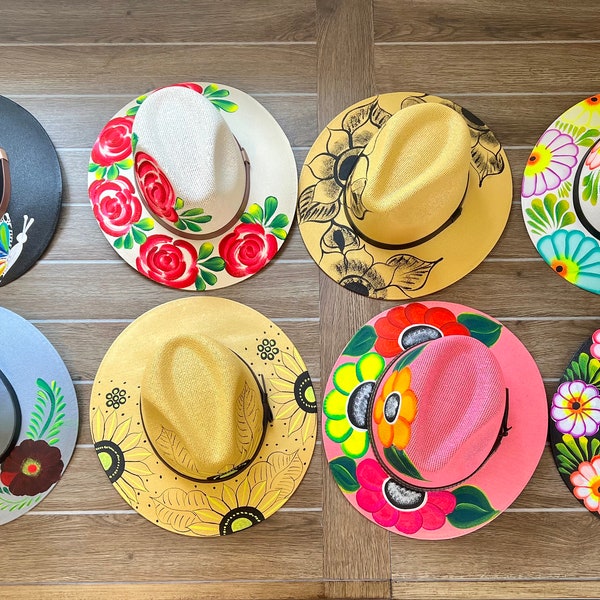 Hand painted Mexican sombrero. Sombrero pintado a mano. Mexican colorful sombreros. Beach hats. Boho hats. Cowgirl hat. Hats
