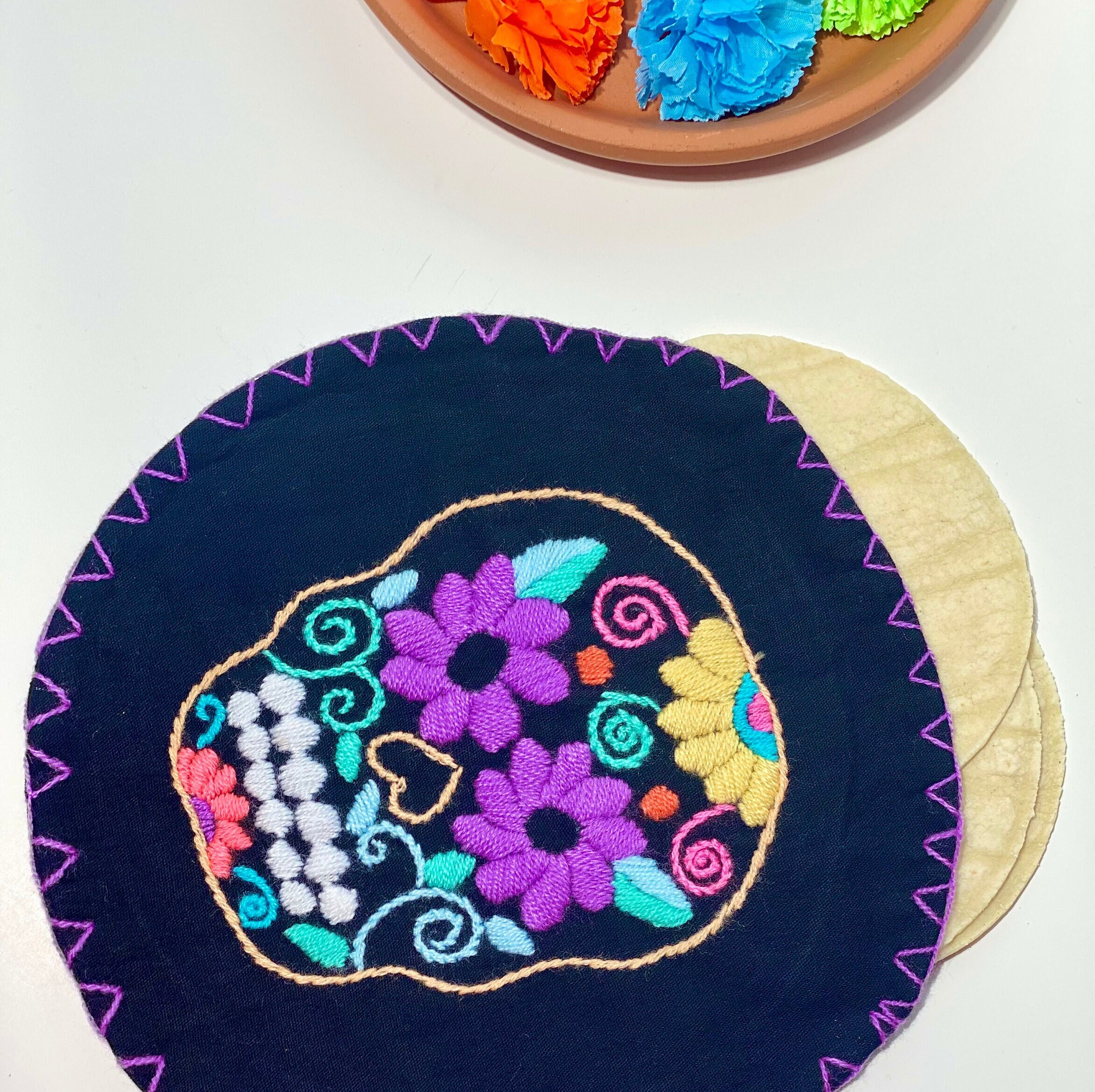 Handmade Tortillero Holder Embroidered Tortilla Warmer Bread Warmer Tortillero Mexicano Bordado