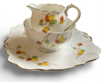 Vintage Roslyn Bone China Cake Plate with Creamer & Sugar – Autumn 8384 England