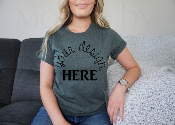 Bella Canvas 3001 Mockup Bella Canvas Heather Forest Etsy