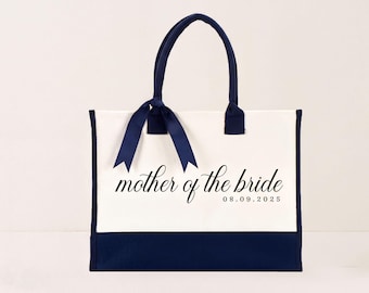 Mother of the Bride Tote: Laminated Canvas - Custom Date, Ribbon Accent