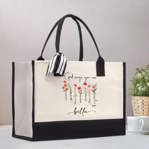 Faith Canvas Tote Bag, Floral Scripture ‘God Says You Are’ (Custom Name)