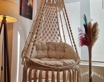 Macrame Hammock Swing Chair , Indoor hammock chair , Macrame Hanging chair , Indoor swing , Bedroom hammock chair swing , Porch swing