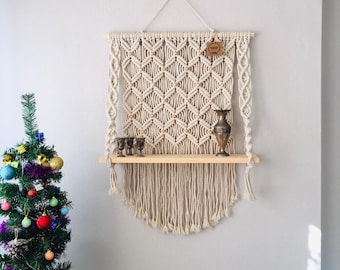 Estante de macramé extragrande, personalizado, decoración de pared de macramé, tapiz de pared de macramé, macramé personalizado, estante de estilo rústico, tapiz de pared de macramé,