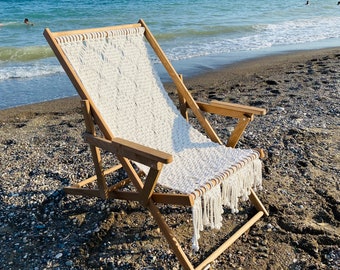 Macrame chair. Beach and lawn chair available.matching set. lightweight aluminum chair. Handmade new to order. Customizable.
