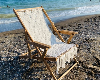 Silla de macramé. Disponibles sillas de playa y jardín. Conjunto a juego. Silla ligera de aluminio. Hecha a mano bajo pedido. Personalizable.