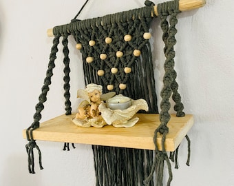 Estante colgante bohemio, estante de pared de macramé, decoración de estilo rústico, decoración para habitación infantil, regalos hippies, decoración bohemia para el hogar, decoración de estantes para guardería, decoración rústica