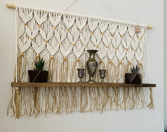 Regalo para el Día de la Madre, Estante grande de macramé, Estante colgante de macramé, Decoración de pared de macramé, Tapiz de pared de macramé, Personalizado, Regalo para el Día de la Madre