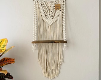 Estante de macramé, personalizado, decoración de pared de macramé, tapiz de pared de macramé, macramé personalizado, estante de estilo rústico, tapiz de pared de macramé,