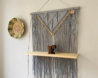 Estante de macramé extragrande, personalizado, decoración de pared de macramé, tapiz de pared de macramé, macramé personalizado, estante de estilo rústico, tapiz de pared de macramé,