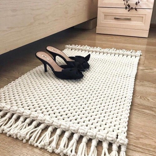Macrame Bathroommat. Boho Rug Cotton Mat Bedside Rug Etsy