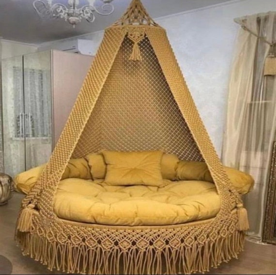 Double Swing Chair with Wooden stand Porch swing bed Macrame wooden swing Indoor Outdoor Swing Garden and balcony swings