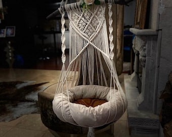 Cat Hammock wall hanging Cat Bed Decorative Macrame Pet Hammocks Dog Bed Cat Supplies Macramé Cat Swing Hanger Cat bed - Good Friday Sale