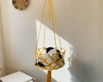 Hamaca de macramé para gatos, cama colgante tejida para perros, columpio de pared de macramé para gatos, regalos para amantes de los gatos, lindo bohemio, cuerda de crochet, juguete grande para mascotas, suministros de muebles