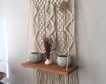 Regalo, Estante de macramé, Estante colgante de macramé, Decoración de pared de macramé, Tapiz de pared de macramé, Personalizado