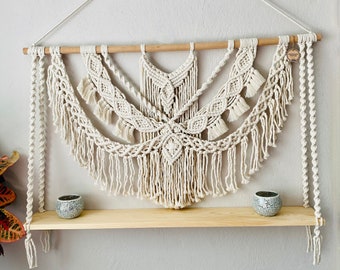 Estante de macramé extragrande, personalizado, decoración de pared de macramé, tapiz de pared de macramé, macramé personalizado, estante de estilo rústico, tapiz de pared de macramé,
