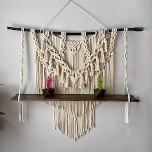 Makramee Wandbehang Regal, Boho Indoor Seil Pflanzenhänger, Blumentöpfe Halter, Boho Home Geometrische Kunst Dekor Baumwolle Schlafzimmer