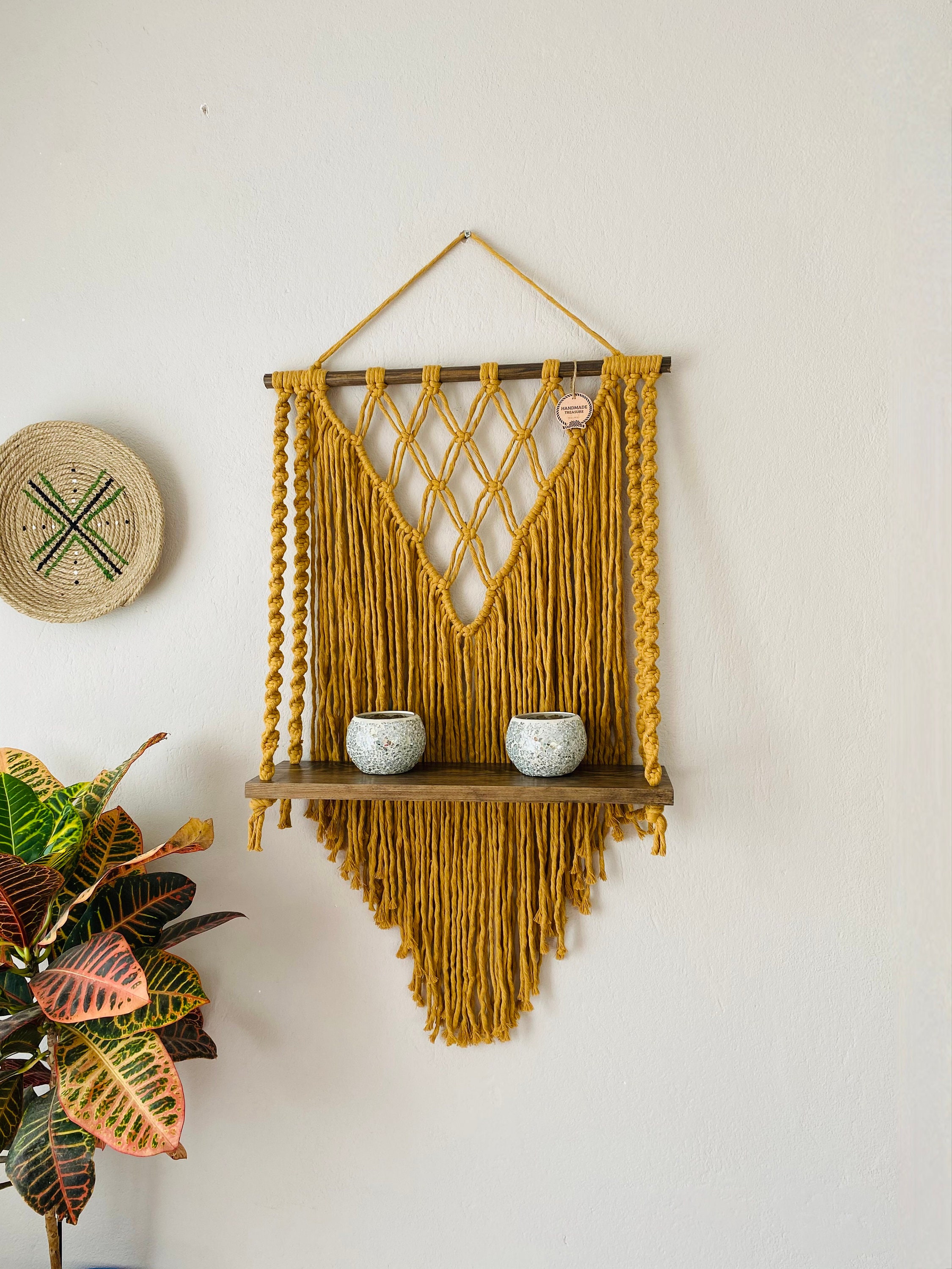 Art & Collectibles Macrame Ecru O shelf plant decor Macrame Plant shelf